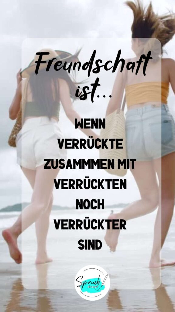 Hintergrund mit laufenden Menschen und Spruch über Freundschaft: " Freundschaft ist, wenn Verrückte zusammen mit Verrückten noch verrückter sind."