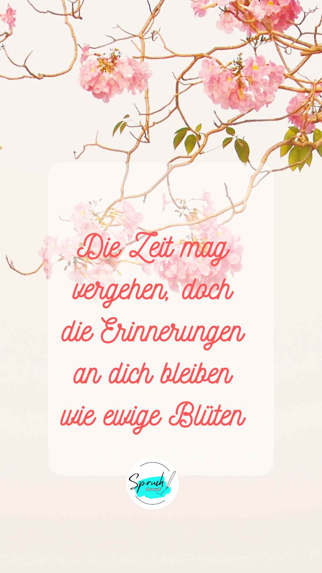 Hintergrundbild mit Spruch zum Abschied: "Die Zeit mag vergehen, doch die Erinnerungen an dich bleiben wie ewige Blüten."