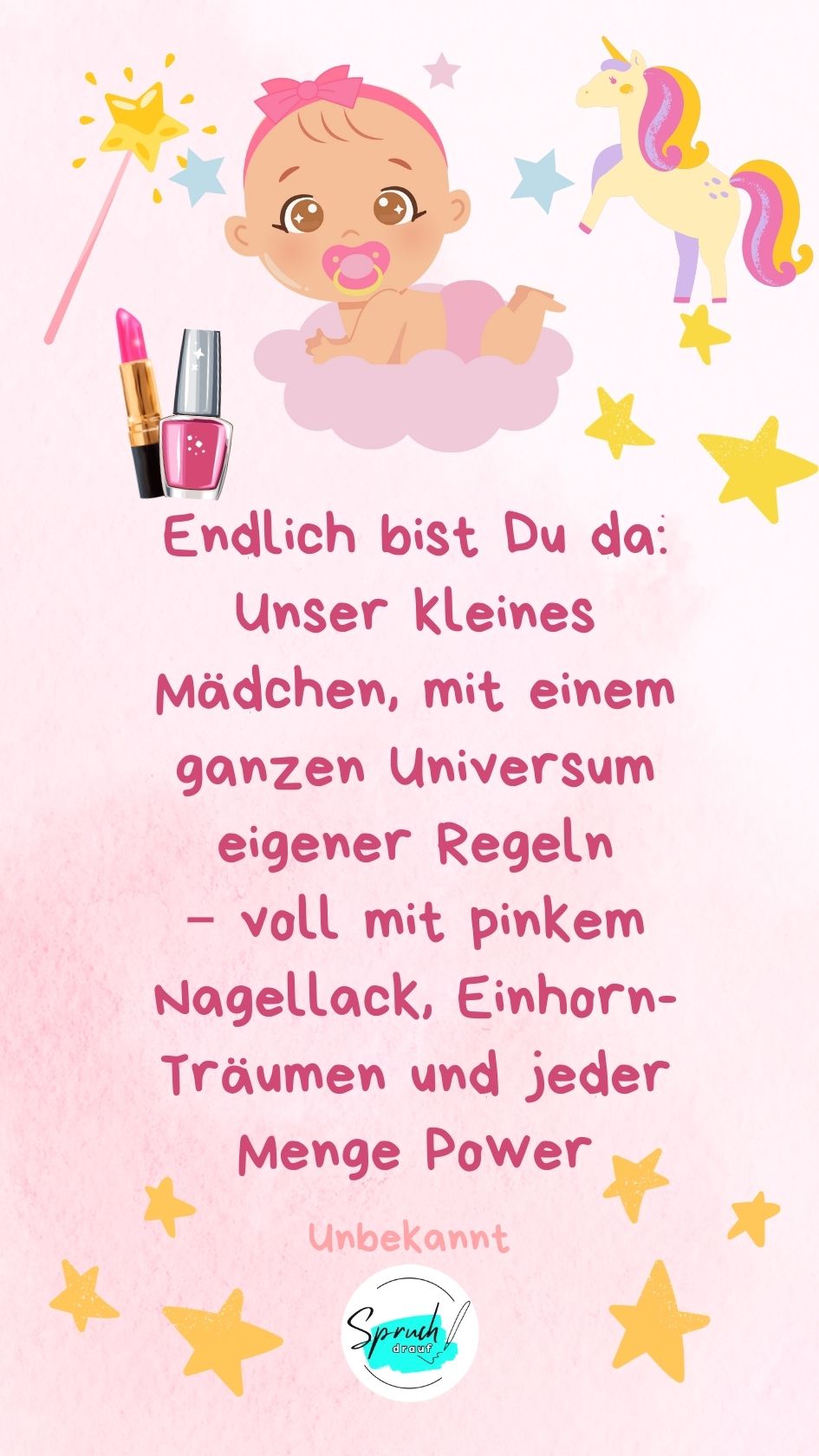 Hintergrundbild mit einem Spruch zur Geburt eines Mädchens: Endlich bist du da ...