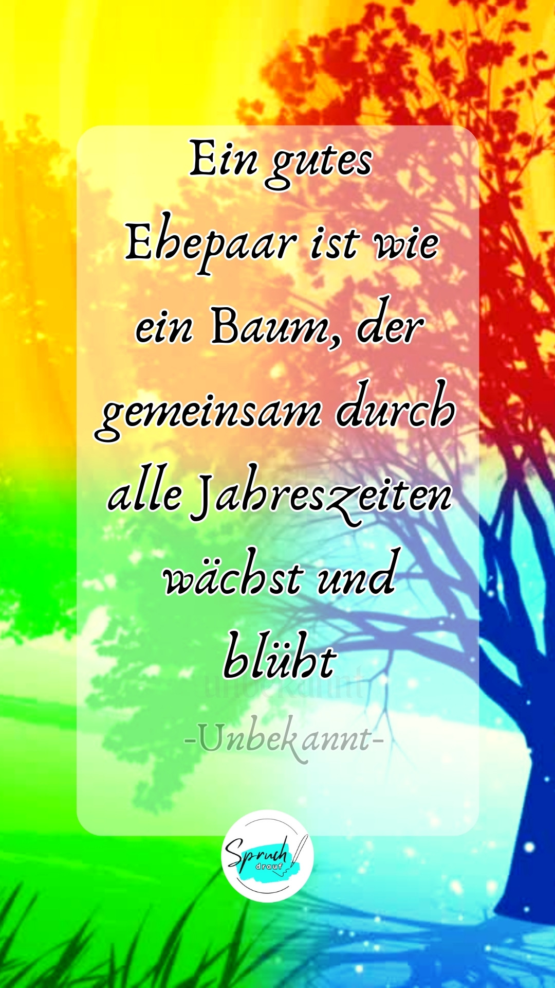 Hintergrundbild mit metaphorischem Spruch zur Hochzeit: Ein gutes Ehepaar ist wie ein Baum, der gemeinsam durch alle Jahreszeiten wächst und blüht.