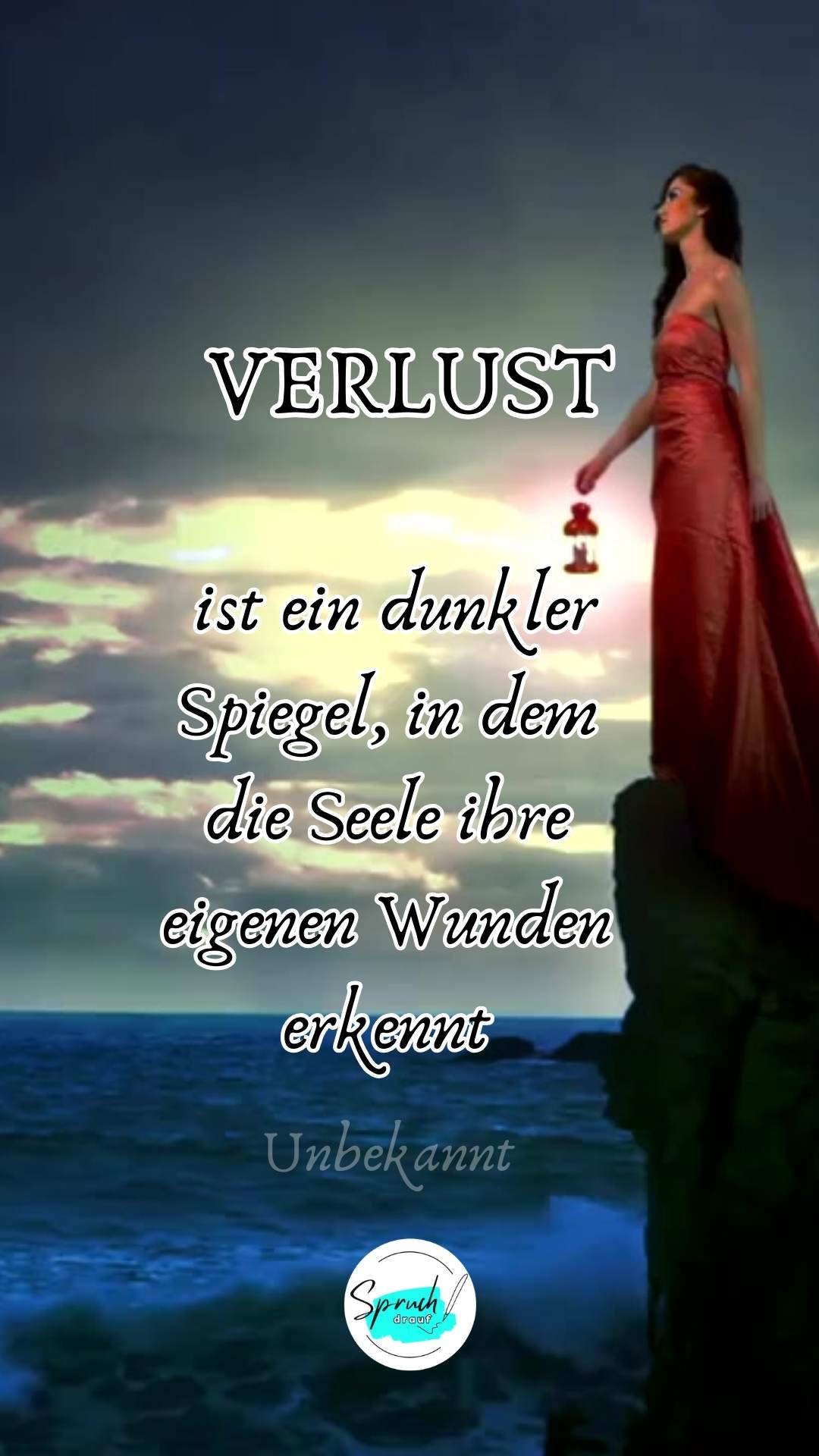 Hintergrundbild mit traurigem Spruch über die Seele: "Verlust ist der dunkle Spiegel, in die Seele ihre Wunden erkennt."