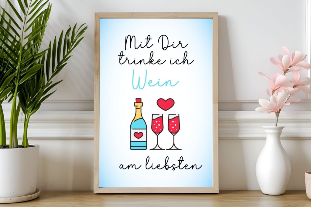 Bild mit Wein-Spruch: Mit Dir trinke ich Wein am liebsten.