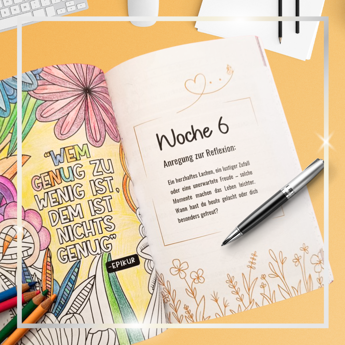 Produktvorschaubild des Dankbarkeitsjournals für 12 Wochen zum Ausfüllen.