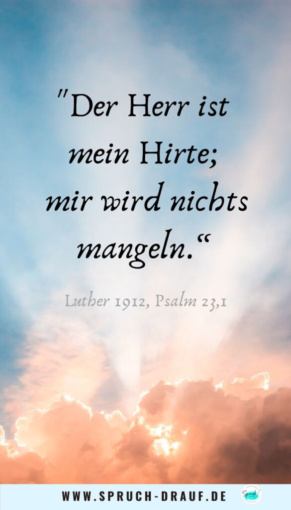 Bibelvers über Trost – „Der Herr ist mein Hirte“ mit Sonnenstrahlen im Himmel