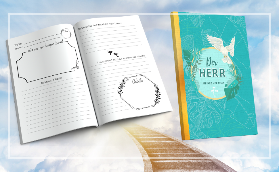 Notizbuch mit Bibelversen und Platz für Predigt & Gebet