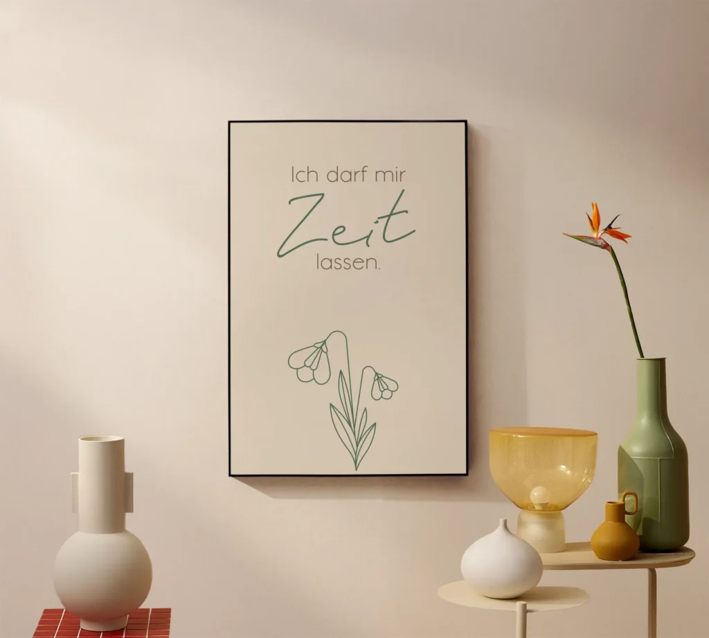 Minimalistisches Poster mit Spruch über Zeit.