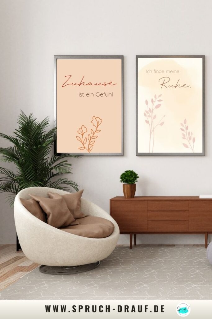 Poster Set mit „Zuhause ist ein Gefühl“ und „Ich finde meine Ruhe“