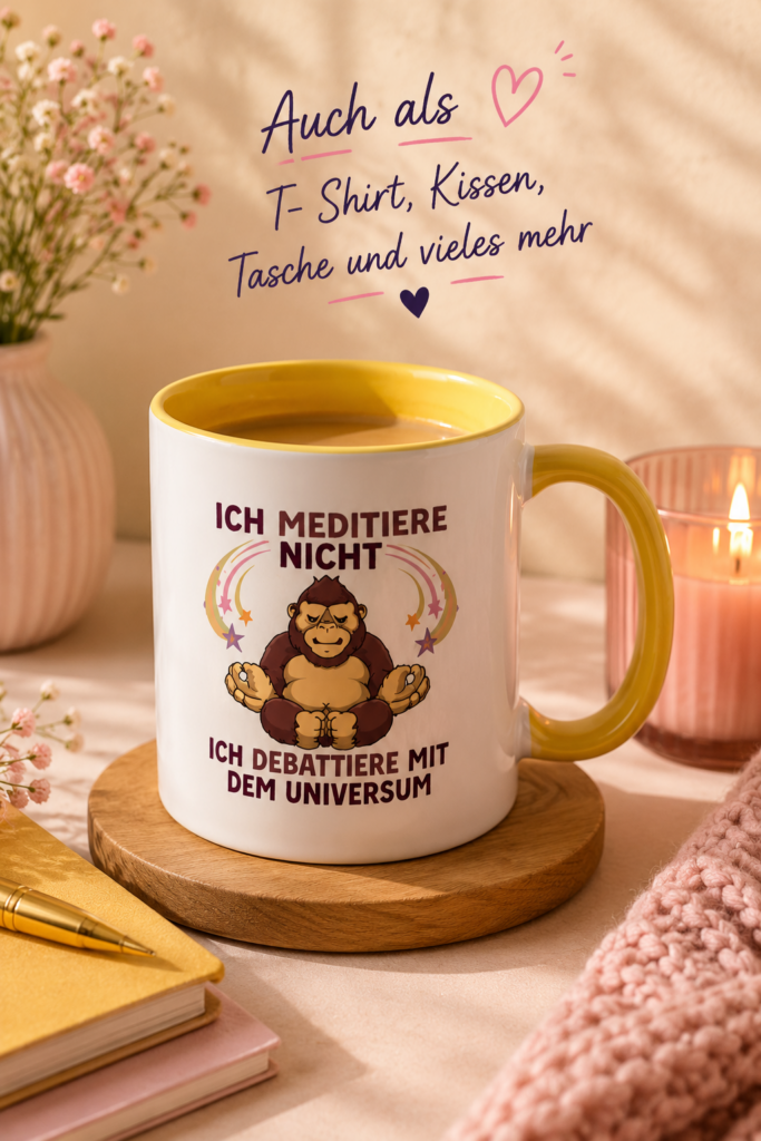 Tasse mit lustigem Meditationsspruch Ich meditiere nicht ich debattiere mit dem Universum