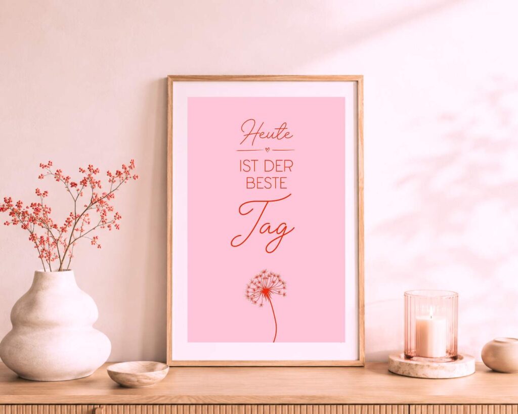 Positive Affirmation Poster in Rosa mit motivierendem Spruch