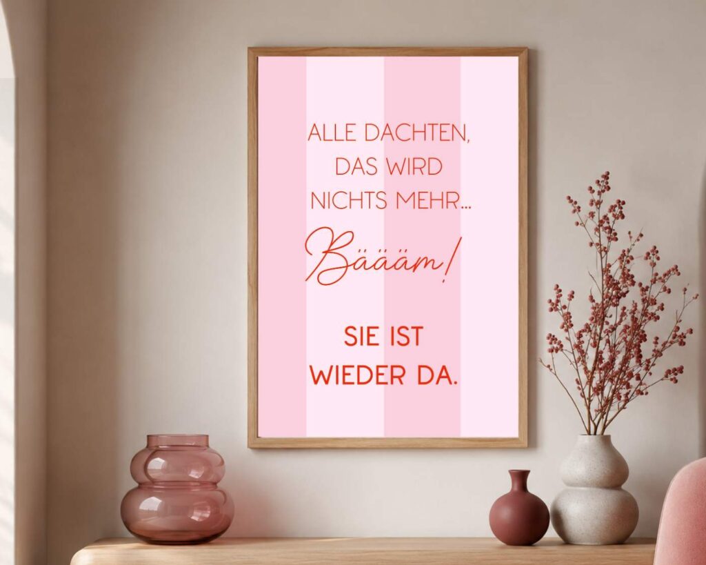Motivierendes Spruchposter über Mut und Neuanfang in rosa Farben