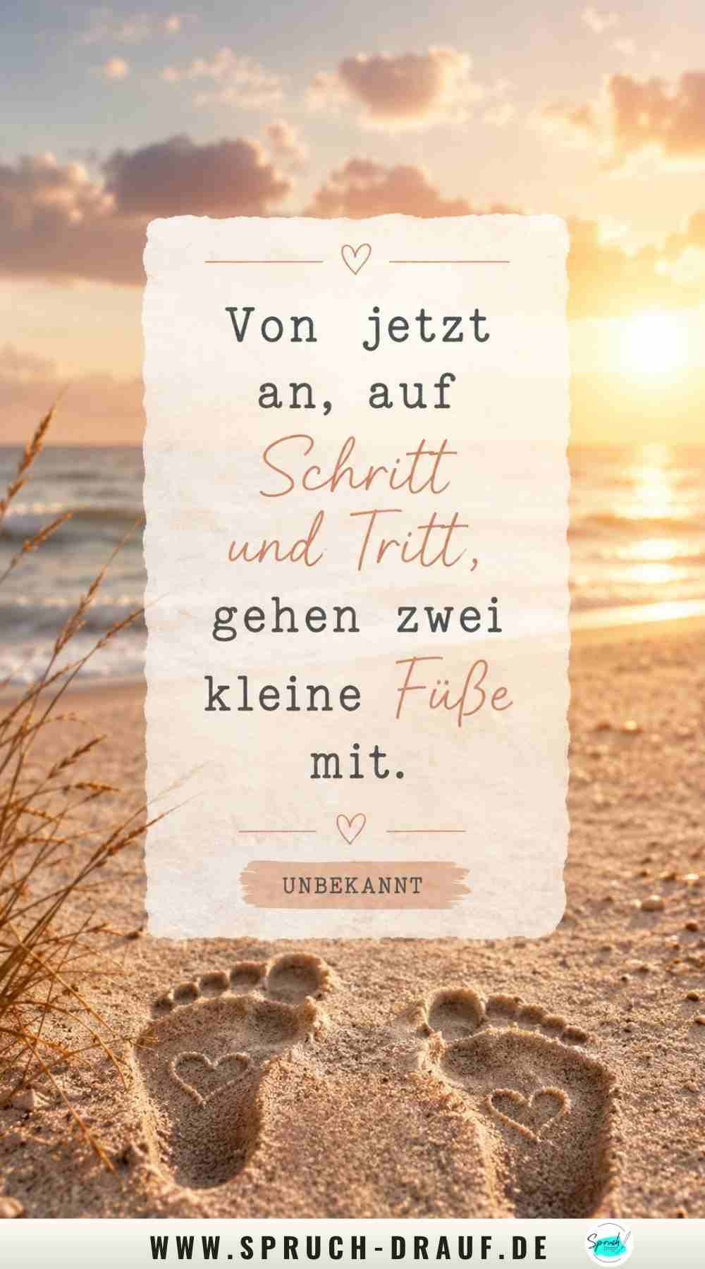 Hintergrundbild mit einem schönen Spruch für eine Karte zur Geburt: " Von jetzt an, auf Schritt und Tritt, gehen zwei kleine Füße mit."
