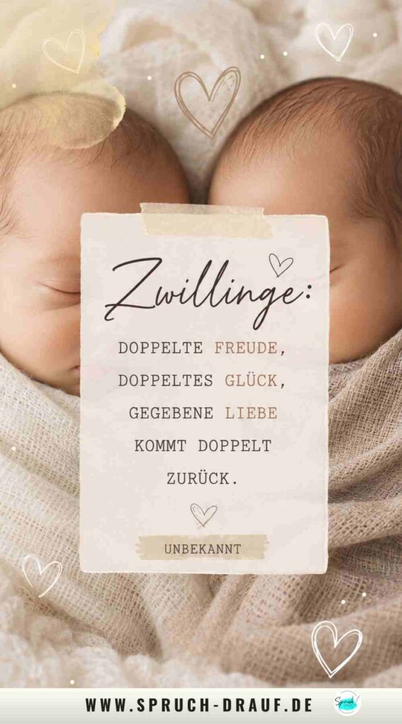 Hintergrundbild mit Glückwünschen zu Zwillingen: doppelte Freude, doppeltes Glück, gegebene Liebe kommt doppelt zurück.